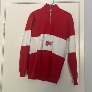 brandy melville (one size) red & white quarter zip